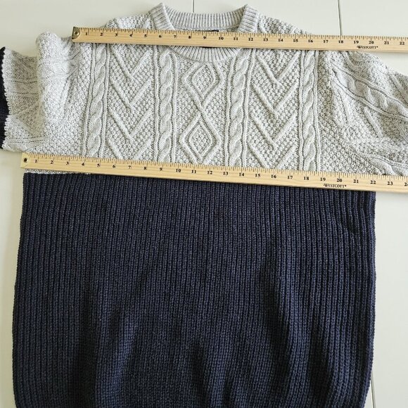 Alcott Sweater Mens XL Gray Navy Colorblock Cable Ribbed LS Crewneck Preppy Gorp - Picture 4 of 16